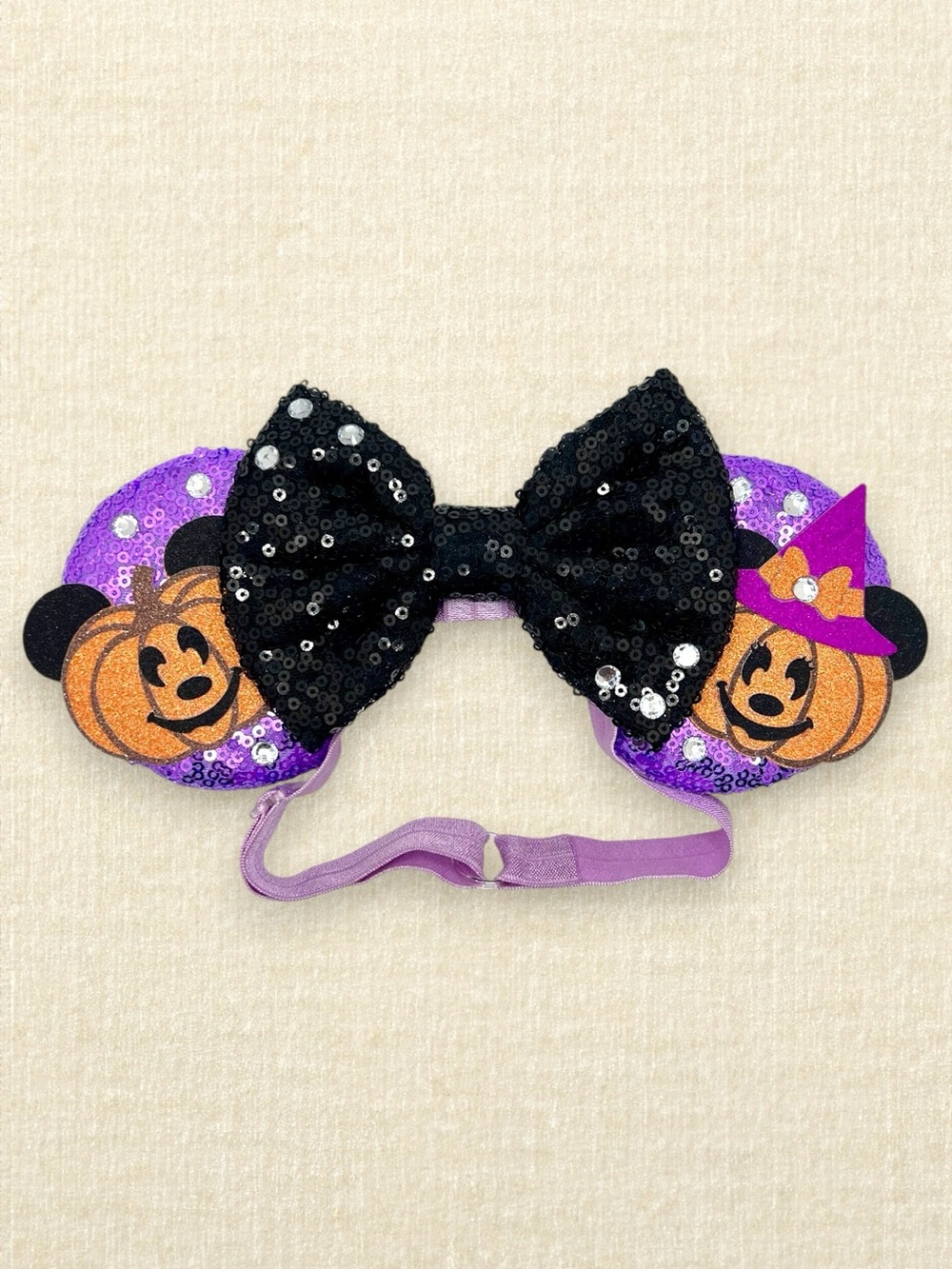 Elastic Lavender Pumpkin Minnie Ears | Disney-Inspired Halloween Mouse Ears